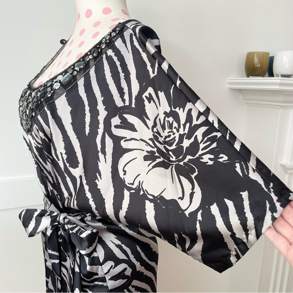 Suzi Chen For Maggy Boutique Floral Zebra Beaded Belted Dress Black Women’s 4 - Picture 5 of 10